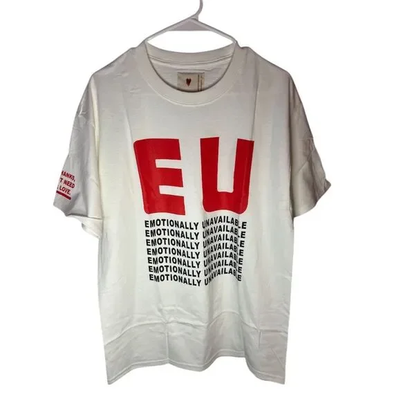 Emotionally Unavailable Unisex Graphic T-Shirt White Large Short Sleeve - Picture 1 of 7